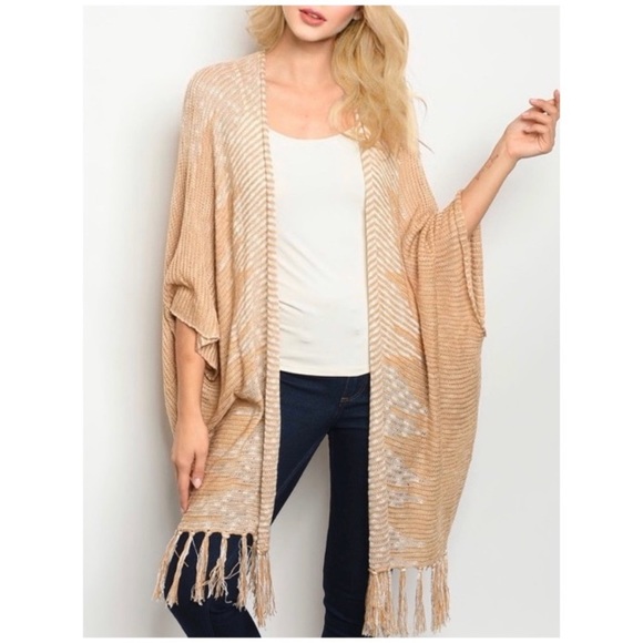❄️OATMEAL TAN PONCHO SHRUG - Picture 3 of 7
